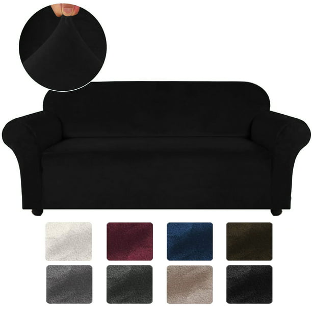 Sofa- 3 Seater, Dark Denim Blue Velvet Plush Stretch Sofa Slipcover Soft Anti-Slip Velvet Sofa Couch Furniture Protector High Stretch for 3 Seat Sofa. 